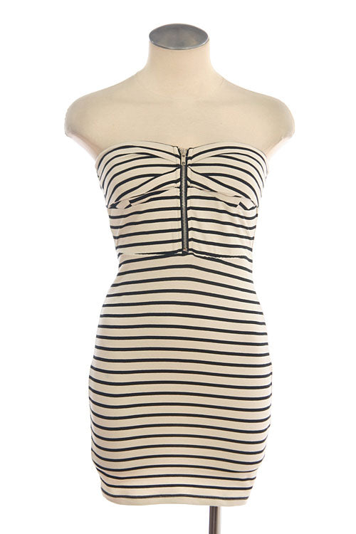 Stripe Print Dress With Front Zipper